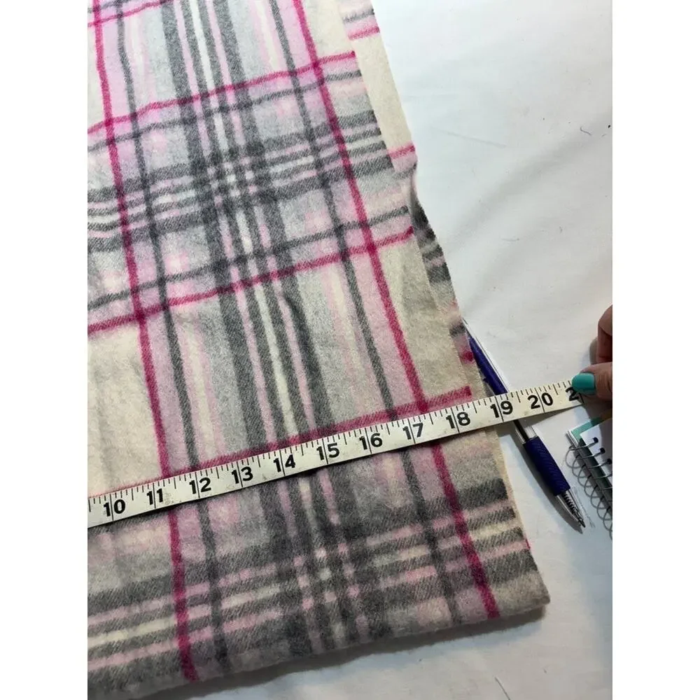Plaid Wool Scarf with Fringe 68”x29”